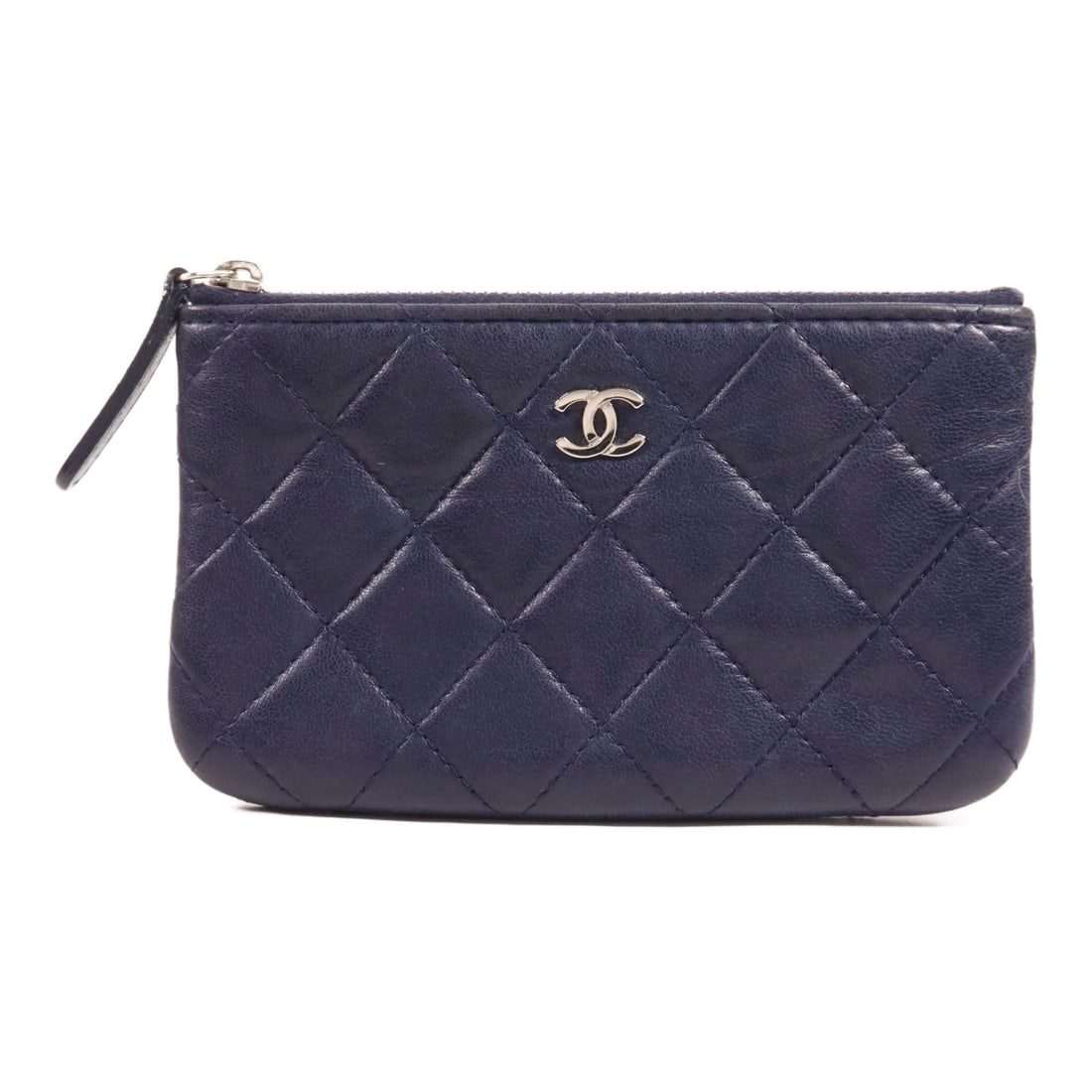 CHANEL Lambskin Leather Pouch Blue with Silver Hardware (1 of 13)