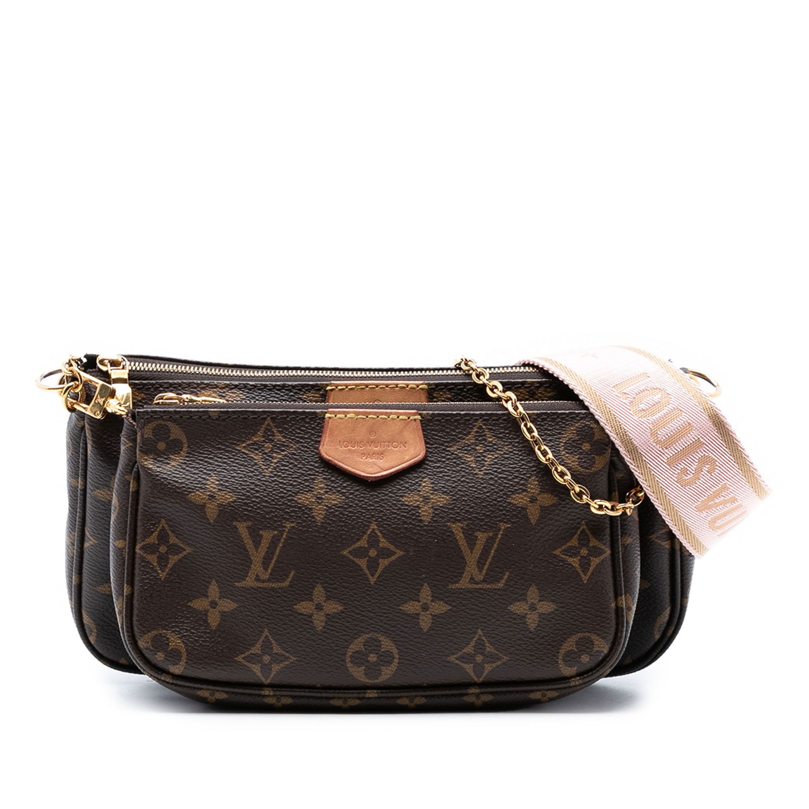 Louis Vuitton Multi Pochette Monogram Canvas Bag With Coin Pouch and Mini Pochette: Louis Vuitton Multi Pochette Monogram Canvas Bag With Coin Pouch and Mini Pochette This Louis Vuitton Monogram Multi Pochette Accessoires features a monogram canvas body in brown, complemented by a de