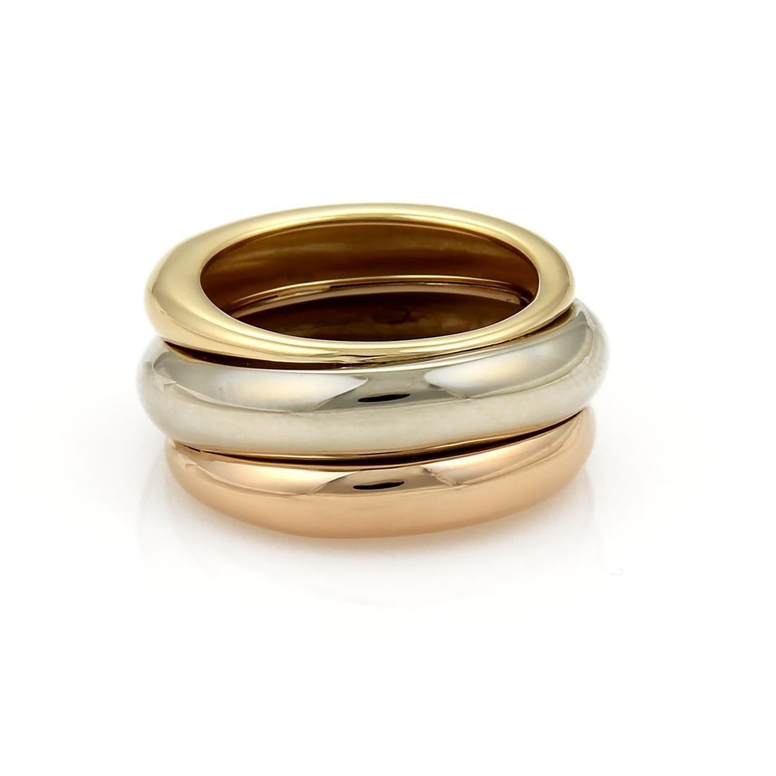 Cartier 18k Tri-Color Gold Dome Band Ring Size EU 50-US 5: Cartier 18k Tri-Color Gold Dome Band Ring Size EU 50-US 5 Make a statement with this stunning authentic band ring from Cartier, meticulously crafted from 18k rose, white, and yellow gold, featuring a