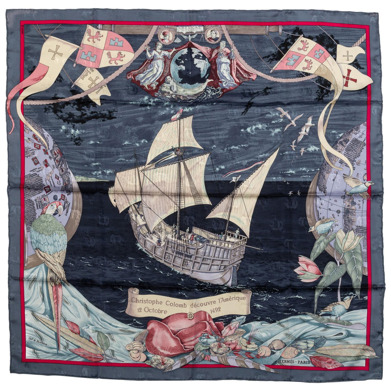 Hermes Colombe Ship Blue Gray Silk Scarf 35 in France (1 of 6)