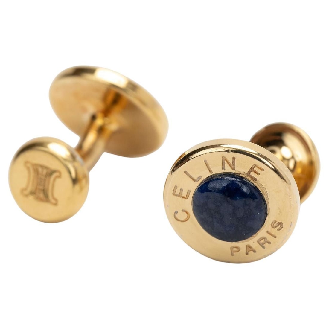 Celine Gold Plated Cufflinks with Blue Stone 21st Century (1 of 4)