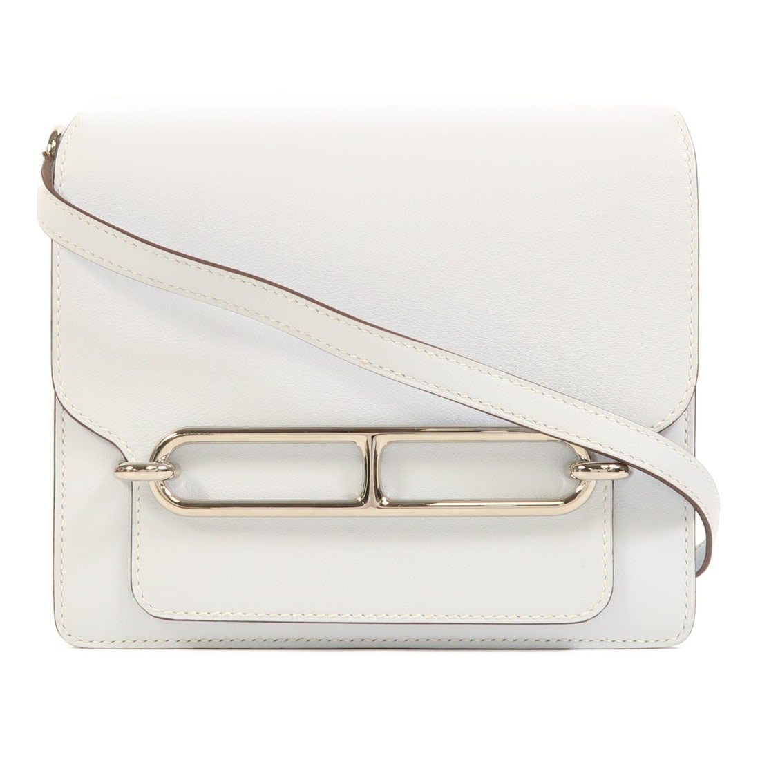 Hermes Roulis Mini Blue Swift Calfskin Shoulder Bag Palladium Hardware: Hermes Roulis Mini Blue Swift Calfskin Shoulder Bag Palladium Hardware This Hermes Roulis Mini shoulder bag is crafted from smooth Swift calfskin leather in a blue shade called Bleu Brume. Featuring a