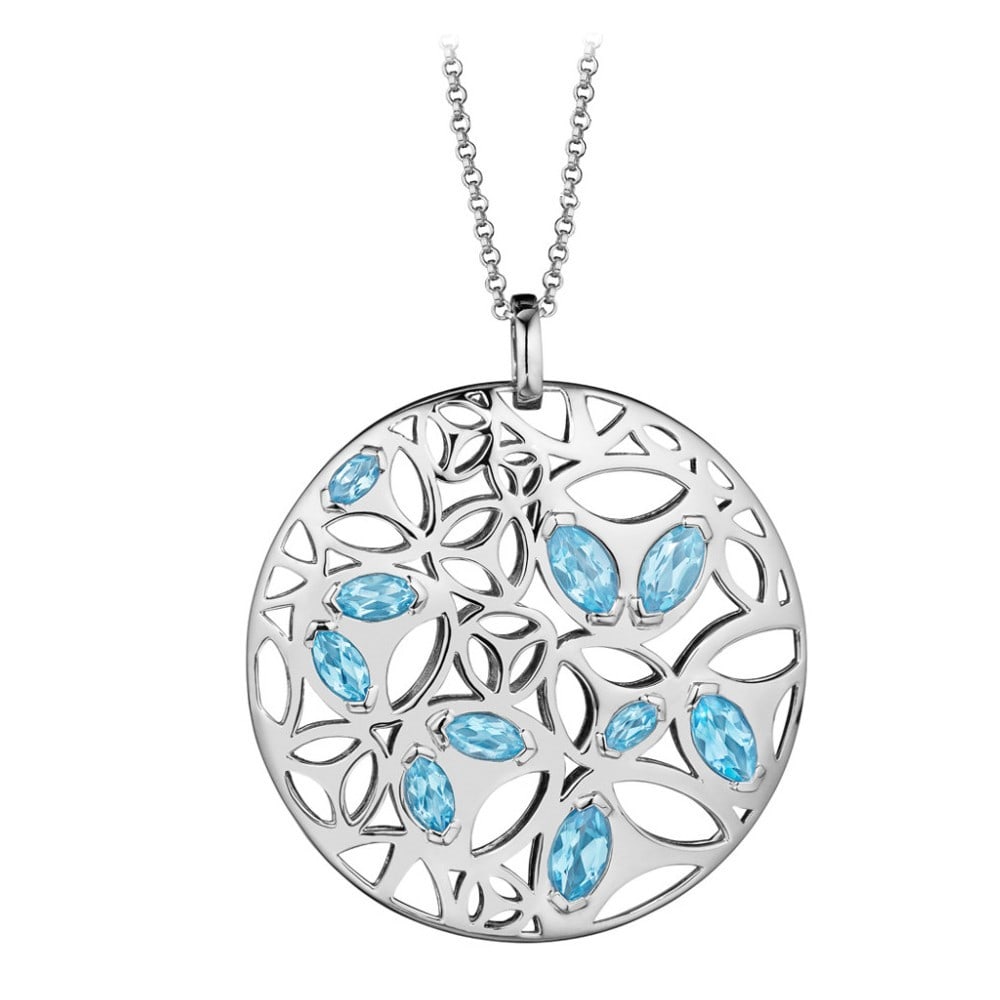 Di Modolo Blue Quartz Necklace Sterling Silver Rhodium Plated 9.04ct: Di Modolo Blue Quartz Necklace Sterling Silver Rhodium Plated 9.04ct This exquisite Di Modolo necklace features a stunning marquise-shaped pendant crafted from 925 sterling silver and elegantly plated