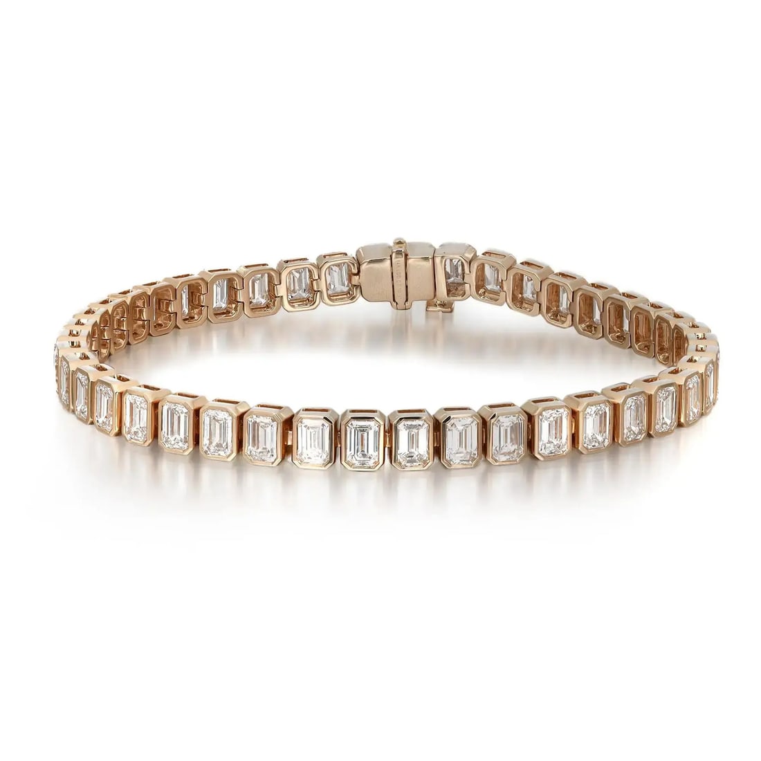 Rachel Koen 14K Yellow Gold Tennis Bracelet 50 Emerald Cut Lab Grown Diamonds 7.11 Cttw: Rachel Koen 14K Yellow Gold Tennis Bracelet 50 Emerald Cut Lab Grown Diamonds 7.11 Cttw This stunning tennis bracelet features 50 bezel set emerald cut lab grown diamonds, elegantly crafted in 14K yel