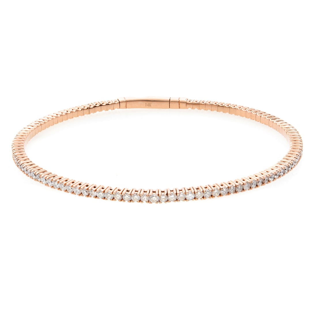 Rachel Koen 14k Rose Gold Diamond Bangle Bracelet 1.50cttw Adjustable: Rachel Koen 14k Rose Gold Diamond Bangle Bracelet 1.50cttw Adjustable Elevate your style with this exquisite Rachel Koen Diamond Bangle Tennis Bracelet, crafted in luxurious 14k rose gold. This stunni