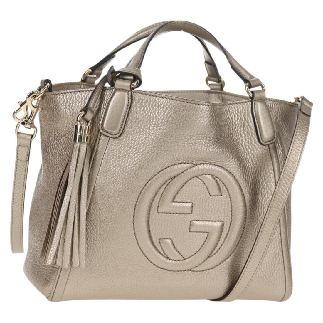 GUCCI Soho 2-Way Hand Bag Leather Champagne Gold 336751 Auth: GUCCI Soho 2-Way Hand Bag Leather Champagne Gold 336751 Auth This elegant GUCCI Soho Hand Bag is crafted from high-quality leather in a sophisticated Champagne Gold and Gold color combination. Designe