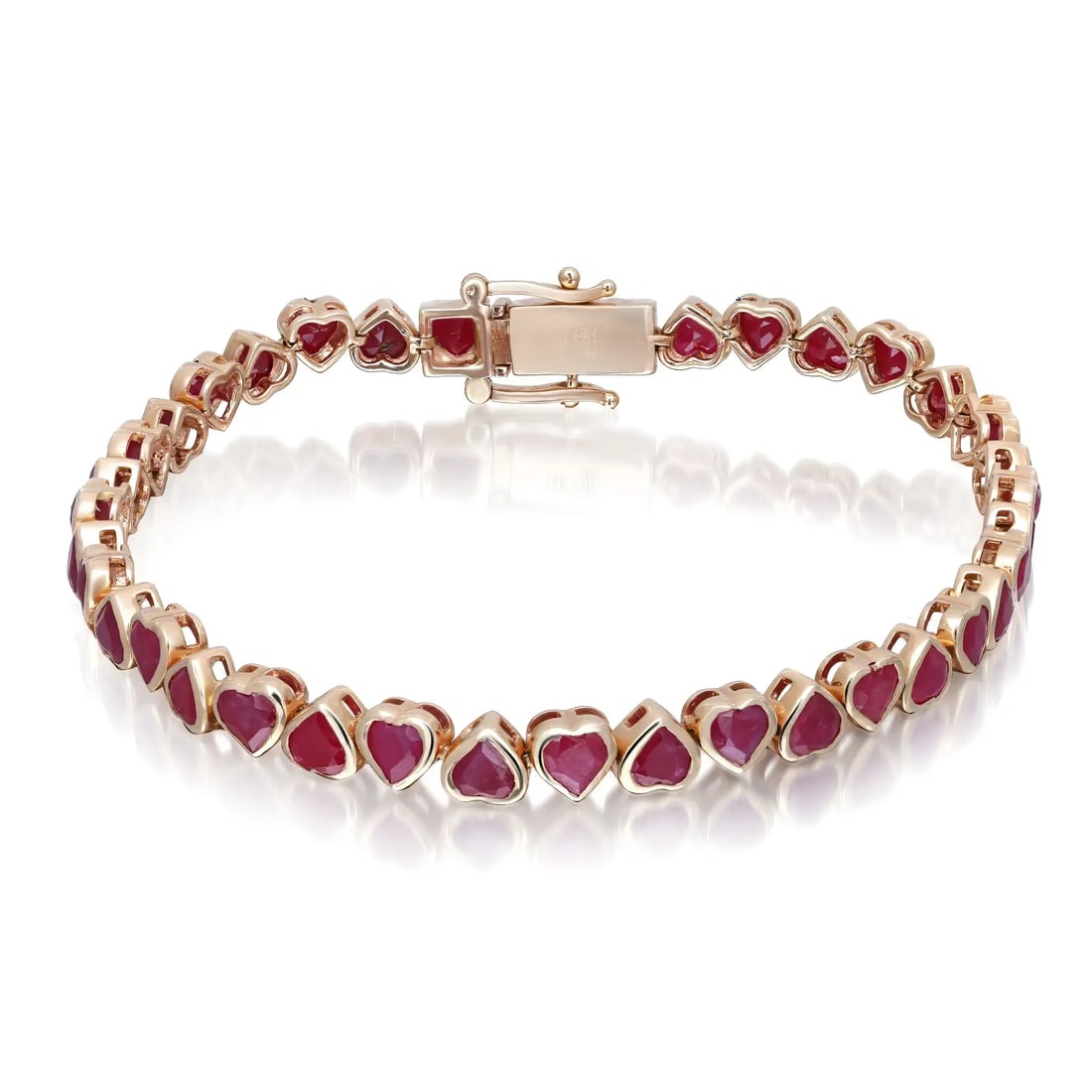 Rachel Koen Ruby Tennis Bracelet 14K Yellow Gold 11.10Ctw Bezel Set Heart Shape 7 Inch: Rachel Koen Ruby Tennis Bracelet 14K Yellow Gold 11.10Ctw Bezel Set Heart Shape 7 Inch Elevate your jewelry collection with this stunning bezel set heart shape ruby tennis bracelet. Crafted from luxur