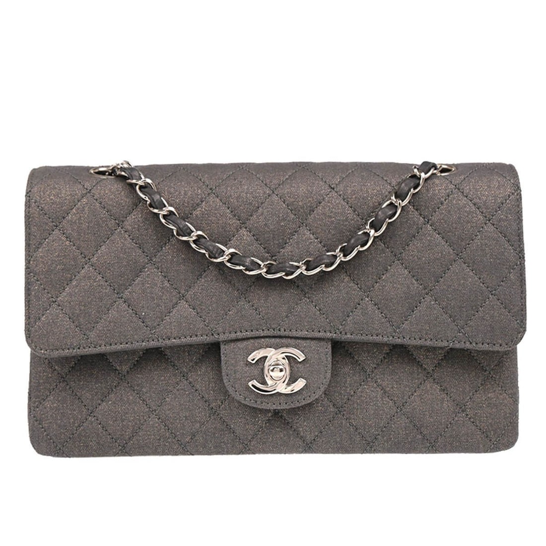 Chanel Metallic Gray Classic Double Flap Shoulder Bag Cotton (1 of 11)