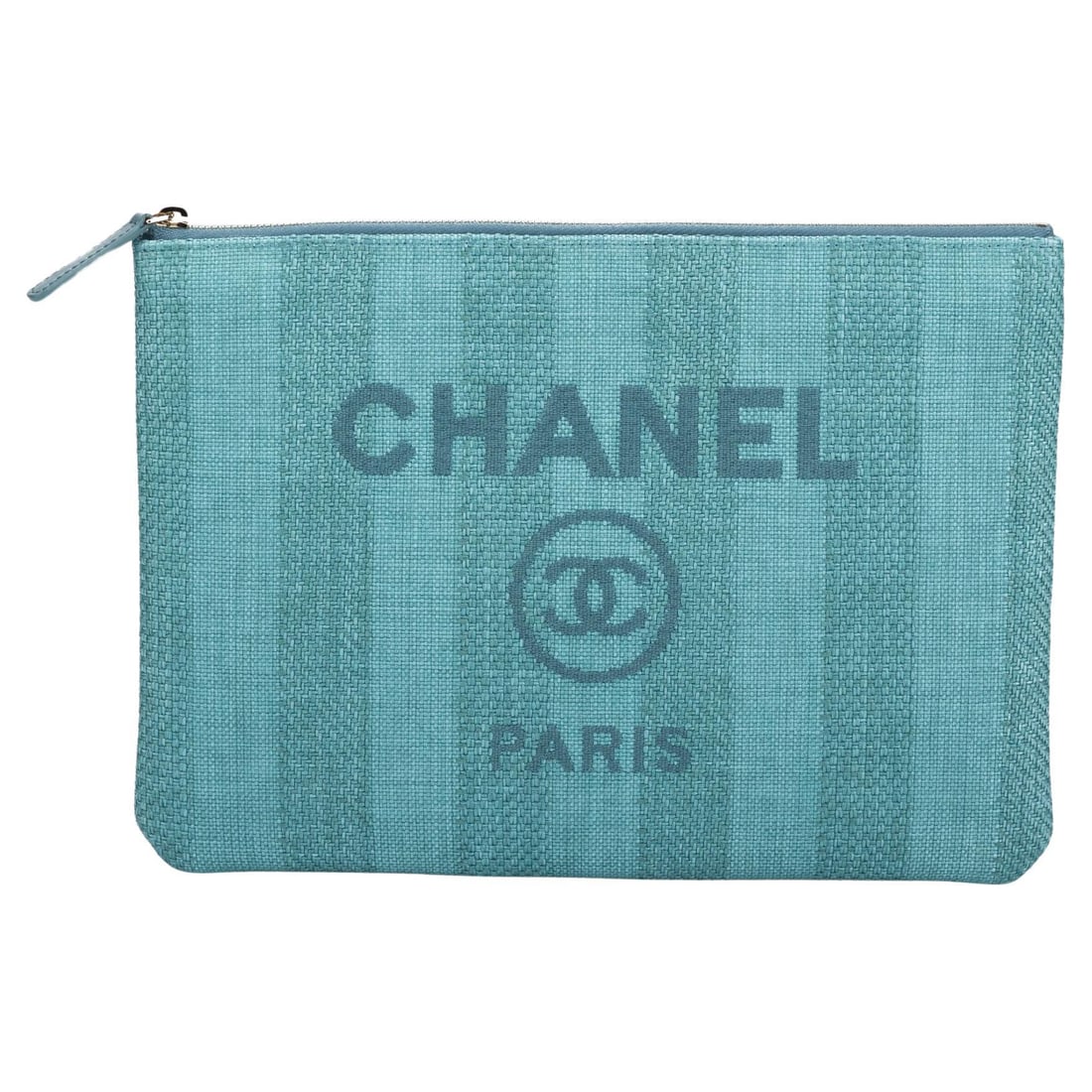 Chanel New Striped Aqua Clutch Collection 29 with Authenticity: Chanel New Striped Aqua Clutch Collection 29 with Authenticity Introducing the Chanel New Striped Deauville Aqua Clutch, a stunning accessory crafted from striped aqua fabric. This elegant clutch feat