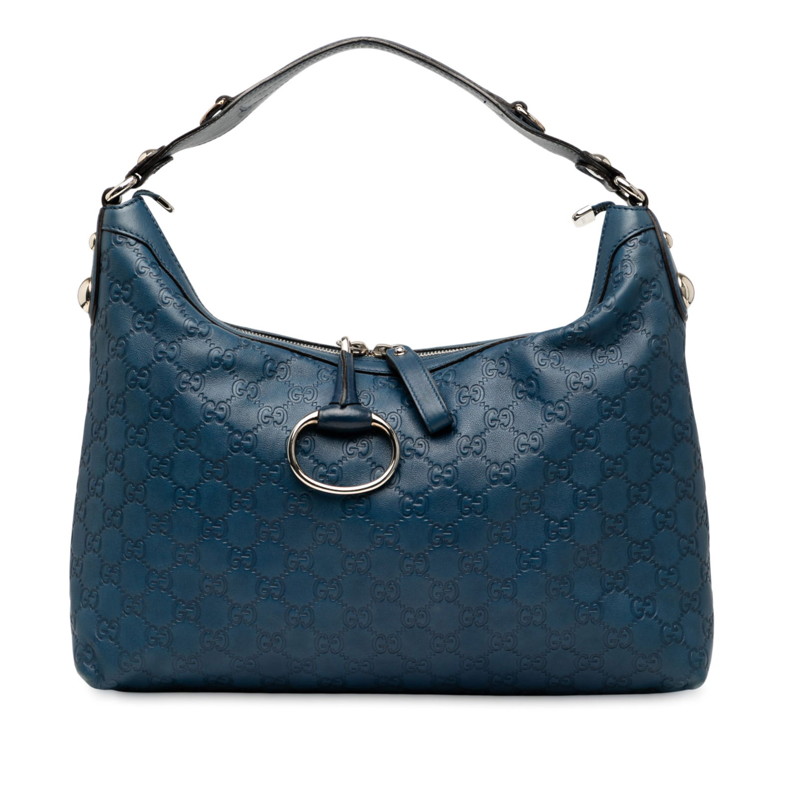 Gucci Medium Guccissima Icon Bit Satchel Blue Leather Bag (1 of 7)
