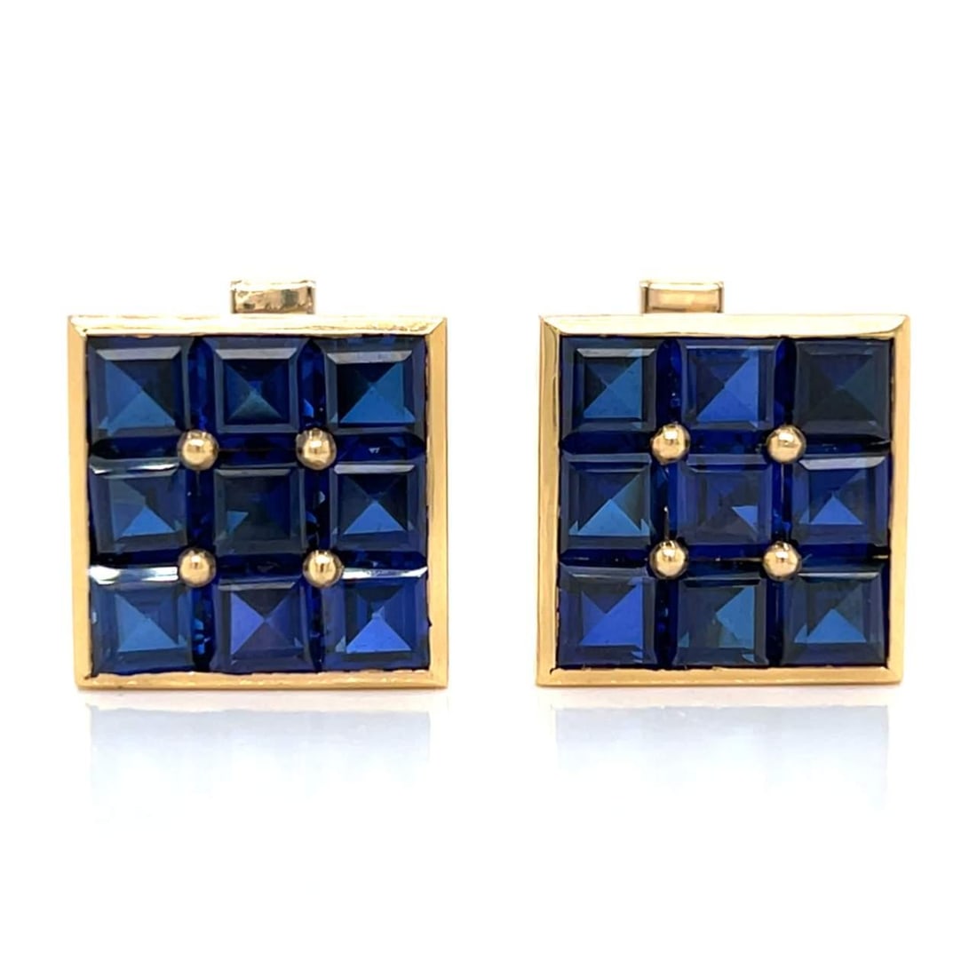 Elegant 18K 14K Yellow Gold Cufflinks with Synthetic Sapphires (1 of 4)