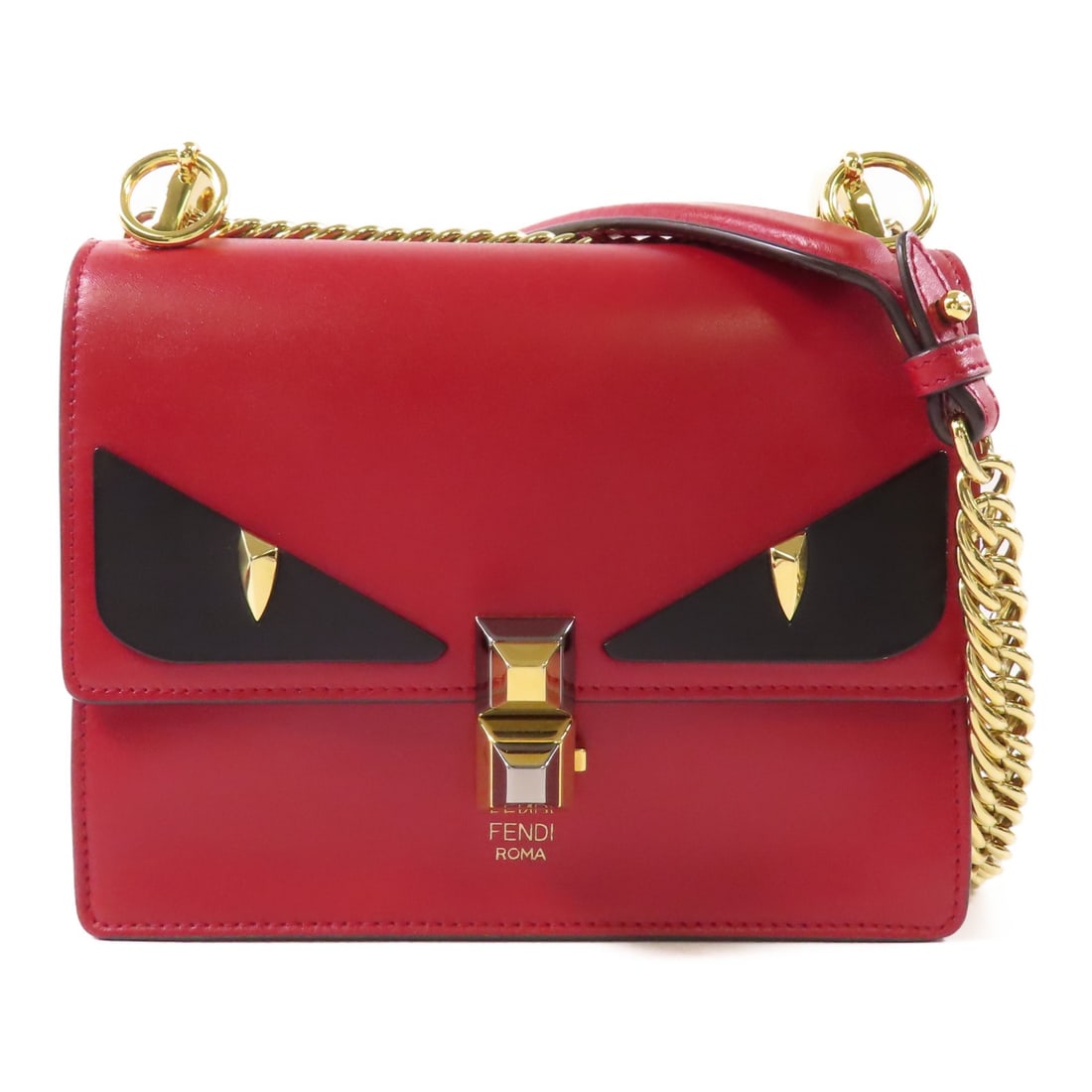 Fendi Kan 1 Red Calfskin Shoulder Bag with Chain: Fendi Kan 1 Red Calfskin Shoulder Bag with Chain Elevate your accessory collection with this exquisite Fendi Kan 1 Shoulder Bag. Crafted from luxurious calfskin leather in a striking red hue, this bag