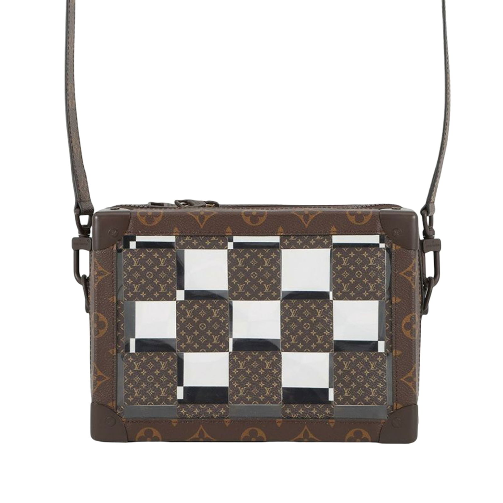 Louis Vuitton Soft Trunk Bag with Monogram Chess Canvas and Detachable Strap: Louis Vuitton Soft Trunk Bag with Monogram Chess Canvas and Detachable Strap This Louis Vuitton Monogram Chess Soft Trunk features a monogram canvas and vinyl body in brown, a detachable flat strap, a