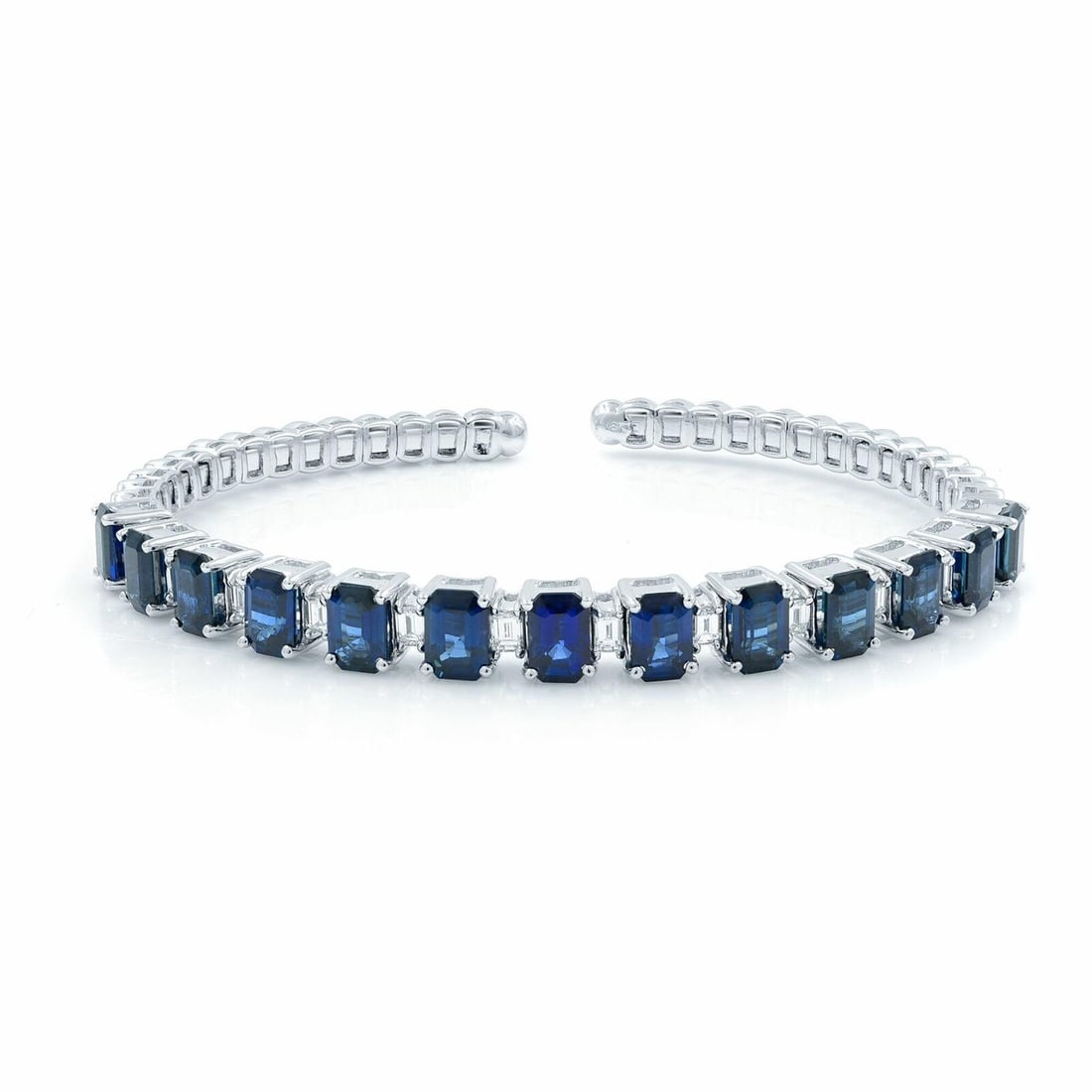 Rachel Koen 18K White Gold Bangle Bracelet Blue Sapphire 10.20Cttw Diamond 1.20Cttw Adjustable (1 of 6)