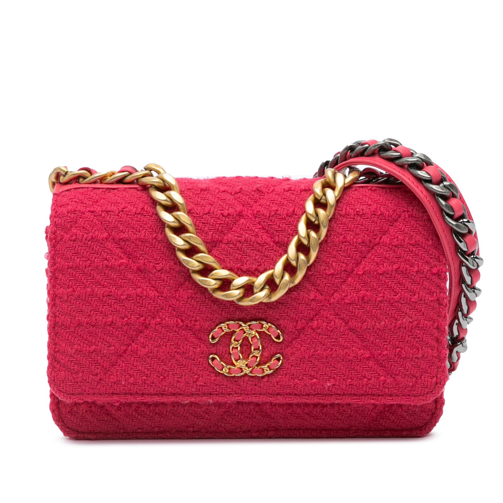 Chanel Pink Tweed 19 Wallet On Chain Italy Fabric (1 of 10)