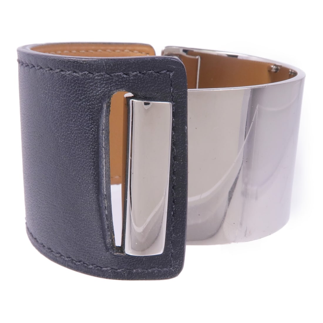 HERMES Black Calfskin Leather Bracelet with Metal Details (1 of 10)