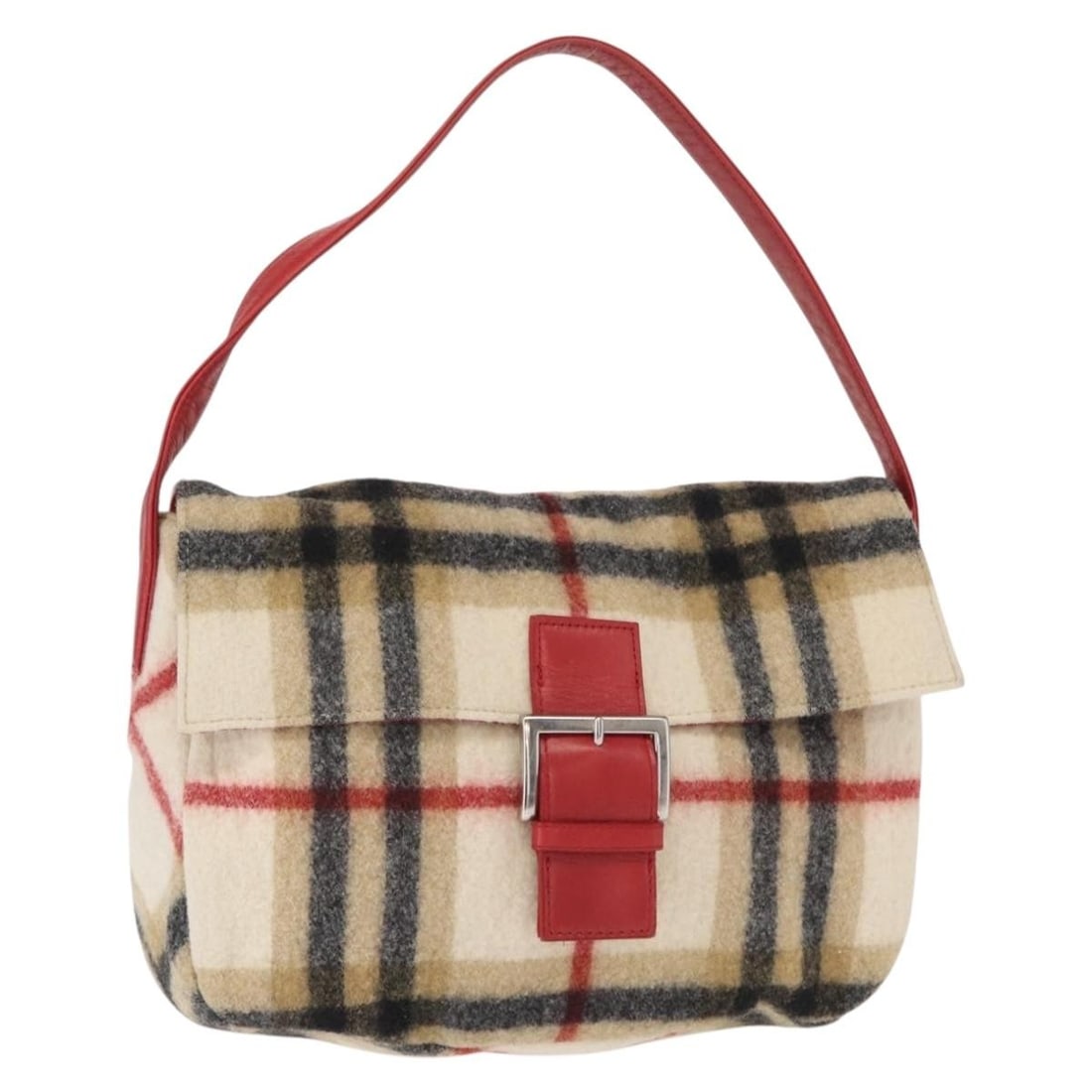 Burberrys Beige Wool Shoulder Bag with Nova Check Pattern and Silver Accents: Burberrys Beige Wool Shoulder Bag with Nova Check Pattern and Silver Accents This Burberrys Nova Check shoulder bag features a beige and silver wool exterior, offering a classic and refined look. It h
