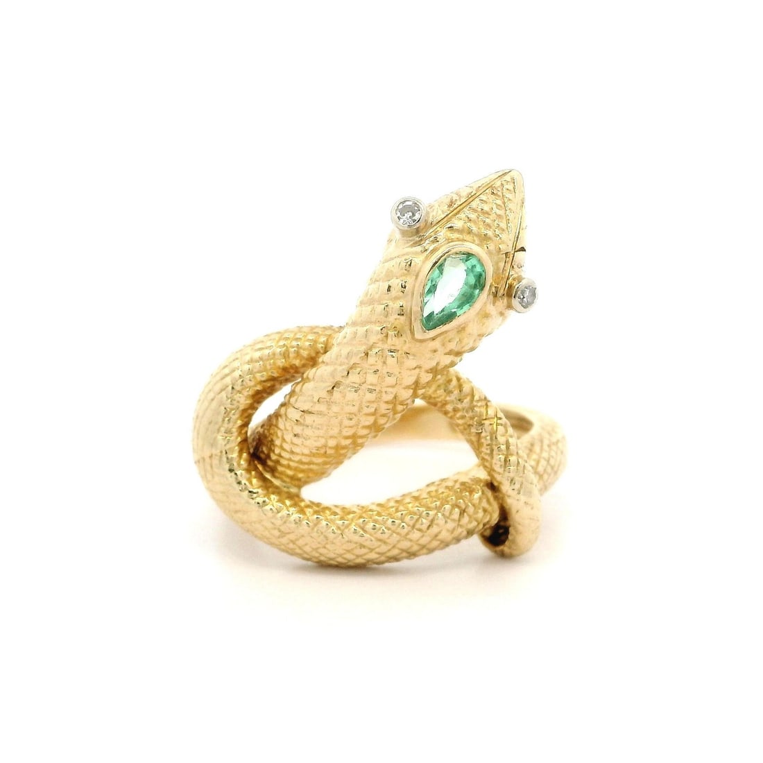 Vintage 14k Yellow Gold Diamond Emerald Snake Ring 0.25ctw (1 of 10)