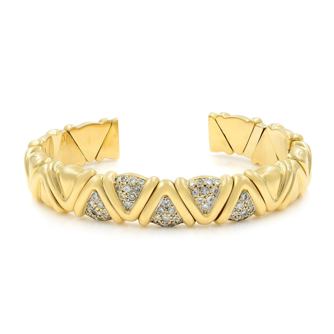 Rachel Koen 18K Yellow Gold Diamond Cuff Bracelet 1.00Cttw Adjustable 7 Inches (1 of 6)