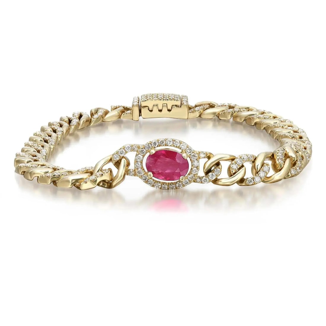 Rachel Koen 14K Yellow Gold Ruby Diamond Chain Bracelet 2.24ctw (1 of 7)