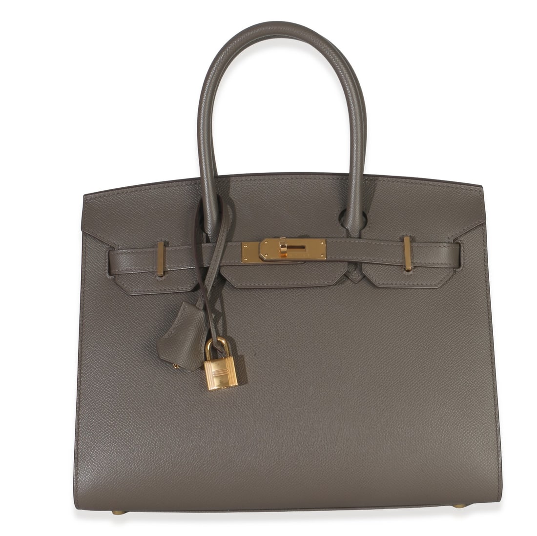 Hermes Sellier Birkin 30 Gray Leather Gold Hardware Top Handle Bag with Accessories: Hermes Sellier Birkin 30 Gray Leather Gold Hardware Top Handle Bag with Accessories This Hermes Sellier Birkin 30 features an Etain gray Epsom leather exterior with gold-tone hardware and a turnlock c