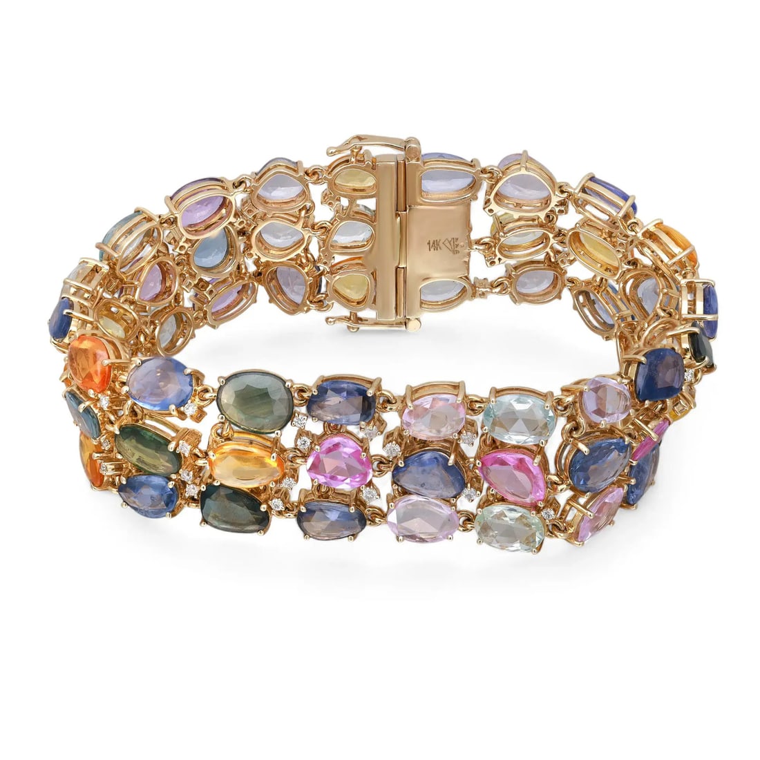 Rachel Koen Multi Colored Sapphire Diamond Tennis Bracelet 14K Gold 40.43Ctw (1 of 5)