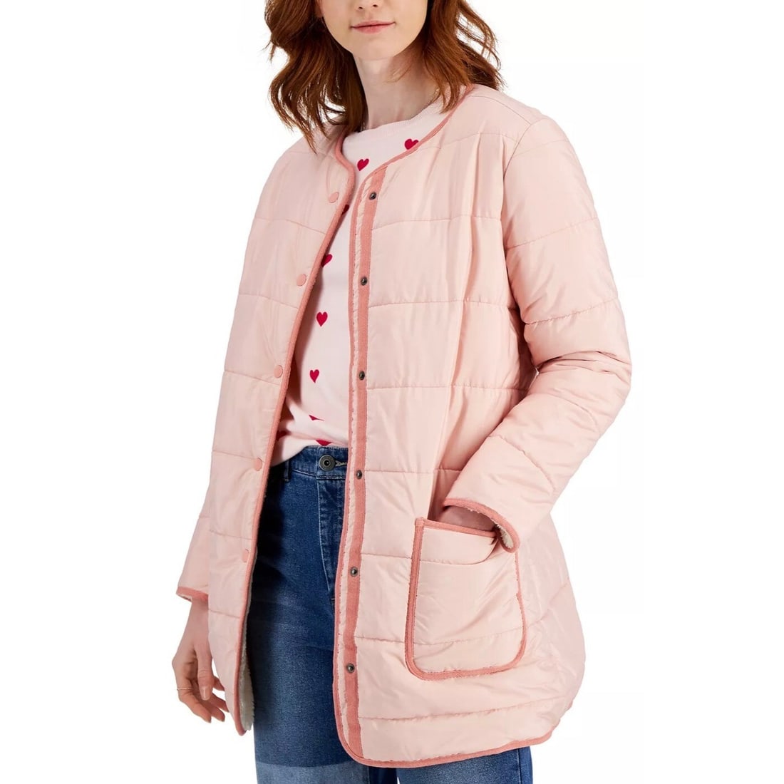 Style & Co Reversible Puffer Jacket Silver Pink Women's L (1 of 1)