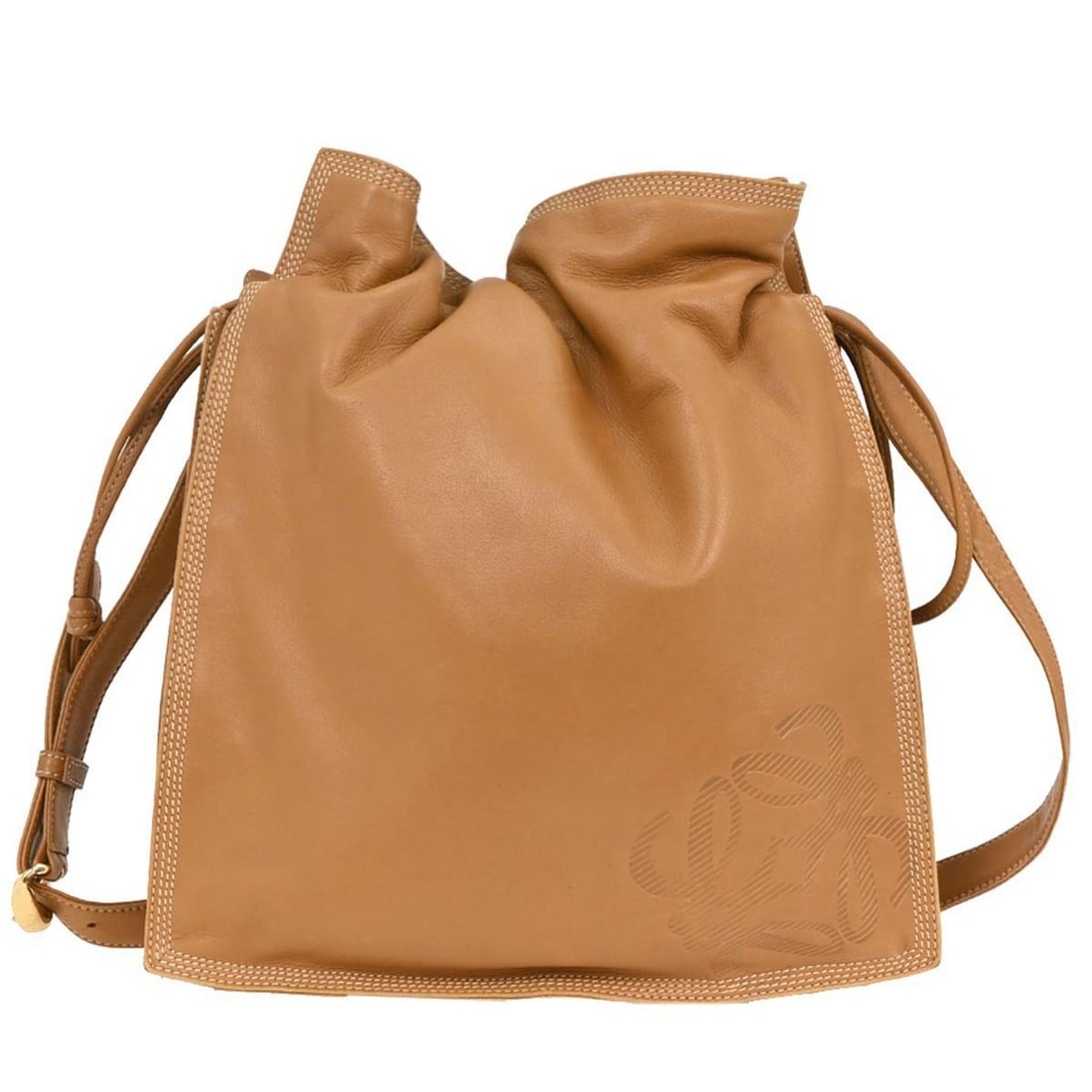 Brown Loewe Anagram Leather Shoulder Purse for Women: Brown Loewe Anagram Leather Shoulder Purse for Women This Loewe Anagram shoulder bag features a brown exterior with noticeable scuffs on the edges, while the interior remains in very good condition. D