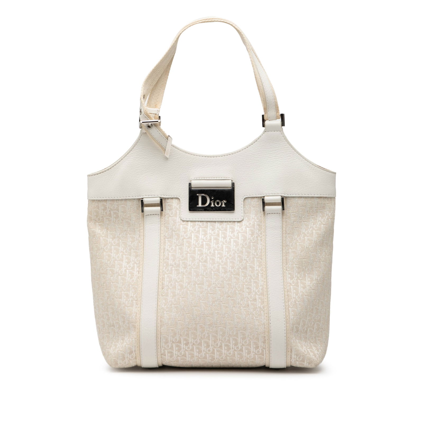 Dior Diorissimo Trotter Street Chic Canvas Tote Bag with Leather Trim: Dior Diorissimo Trotter Street Chic Canvas Tote Bag with Leather Trim This Diorissimo Trotter Canvas Street Chic Tote features a canvas body with leather trim, flat leather straps, an open top with a