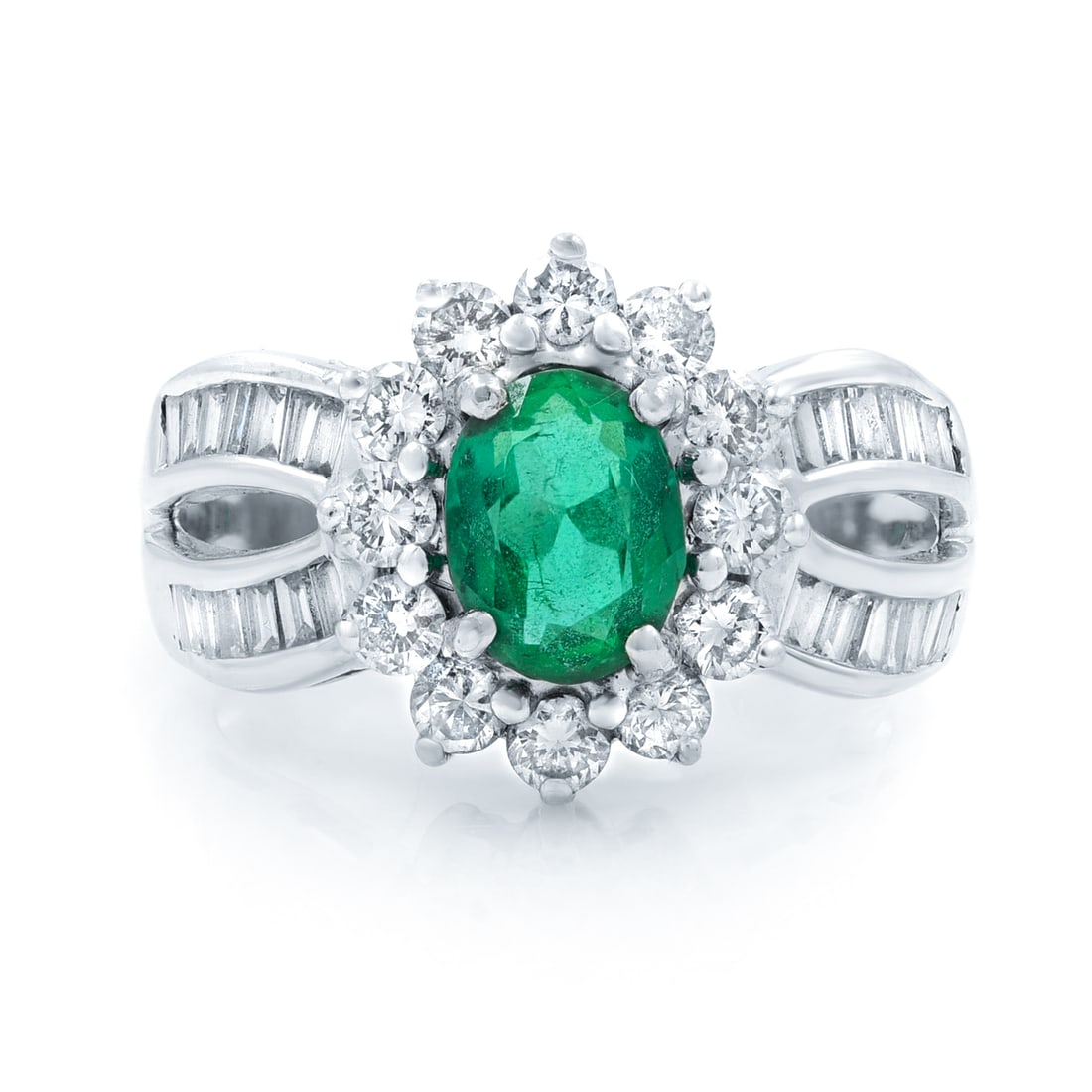Rachel Koen 1.00Ct Emerald 1.50Ct Diamond Engagement Ring 18K White Gold (1 of 6)