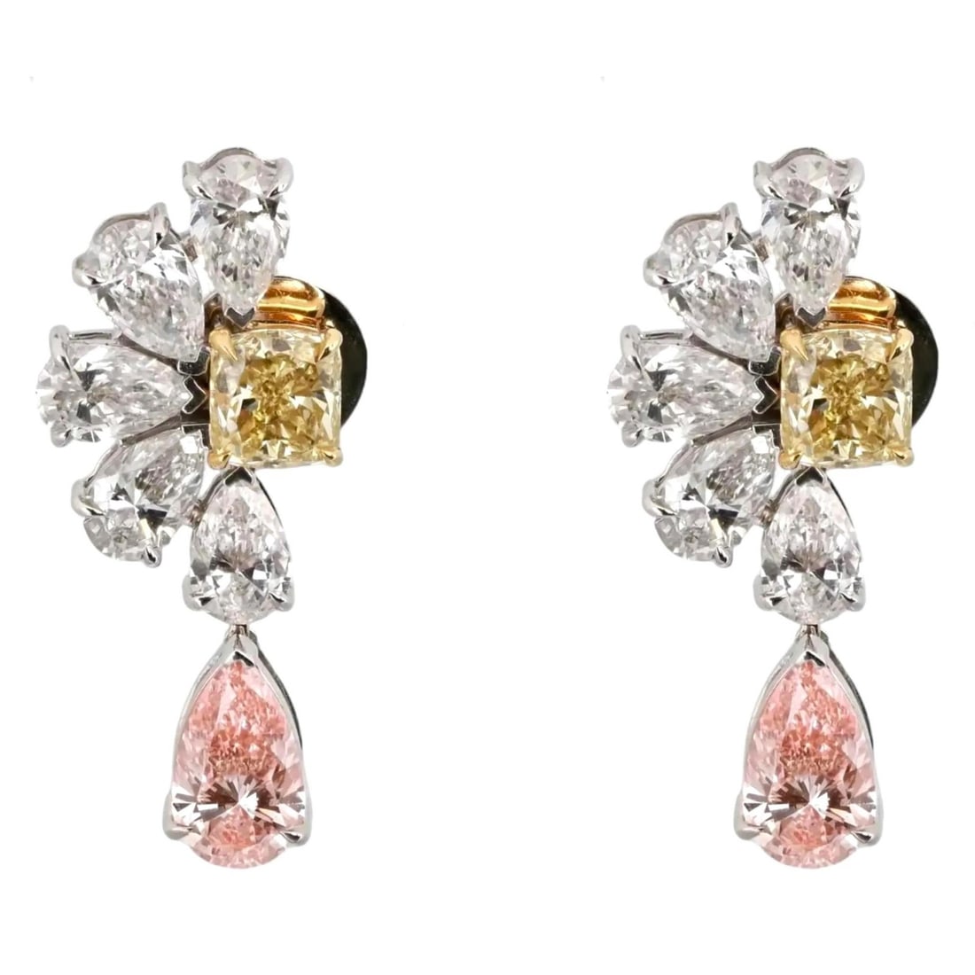Rachel Koen Multicolor Lab Grown Diamond 14K White Gold Drop Earrings IGI Certified: Rachel Koen Multicolor Lab Grown Diamond 14K White Gold Drop Earrings IGI Certified These elegant drop earrings feature a vibrant array of lab-grown diamonds set in 14K white gold. The design highligh