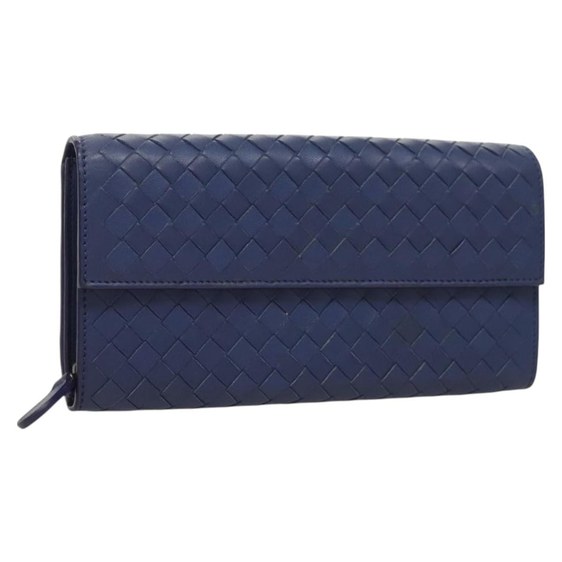 Bottega Veneta Intrecciato Blue Leather Long Wallet Italy Auth 127953V (1 of 18)
