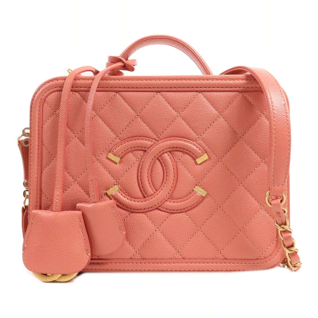 Chanel Pink Calfskin CC Vanity Case Two Way Shoulder Handbag with Gold Hardware (1 of 15)