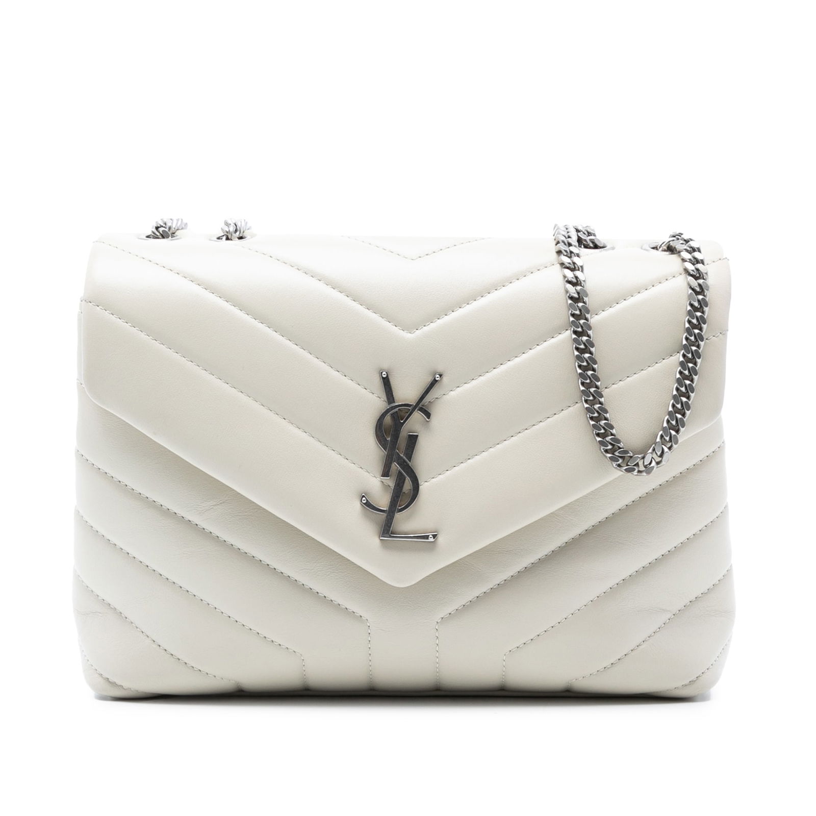 White Leather LouLou Small Shoulder Bag by Saint Laurent (1 of 7)