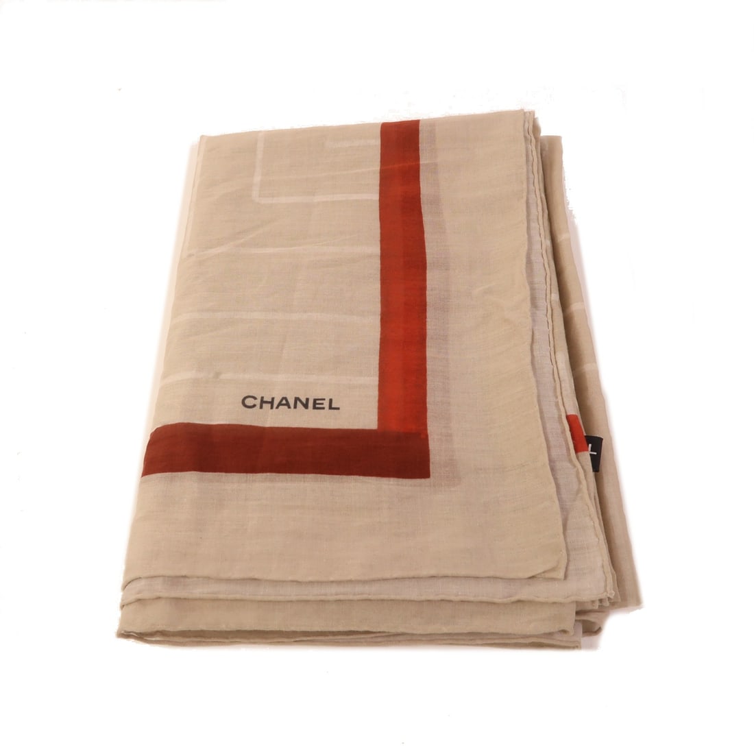CHANEL Cotton Scarf CC Logo Beige France (1 of 15)