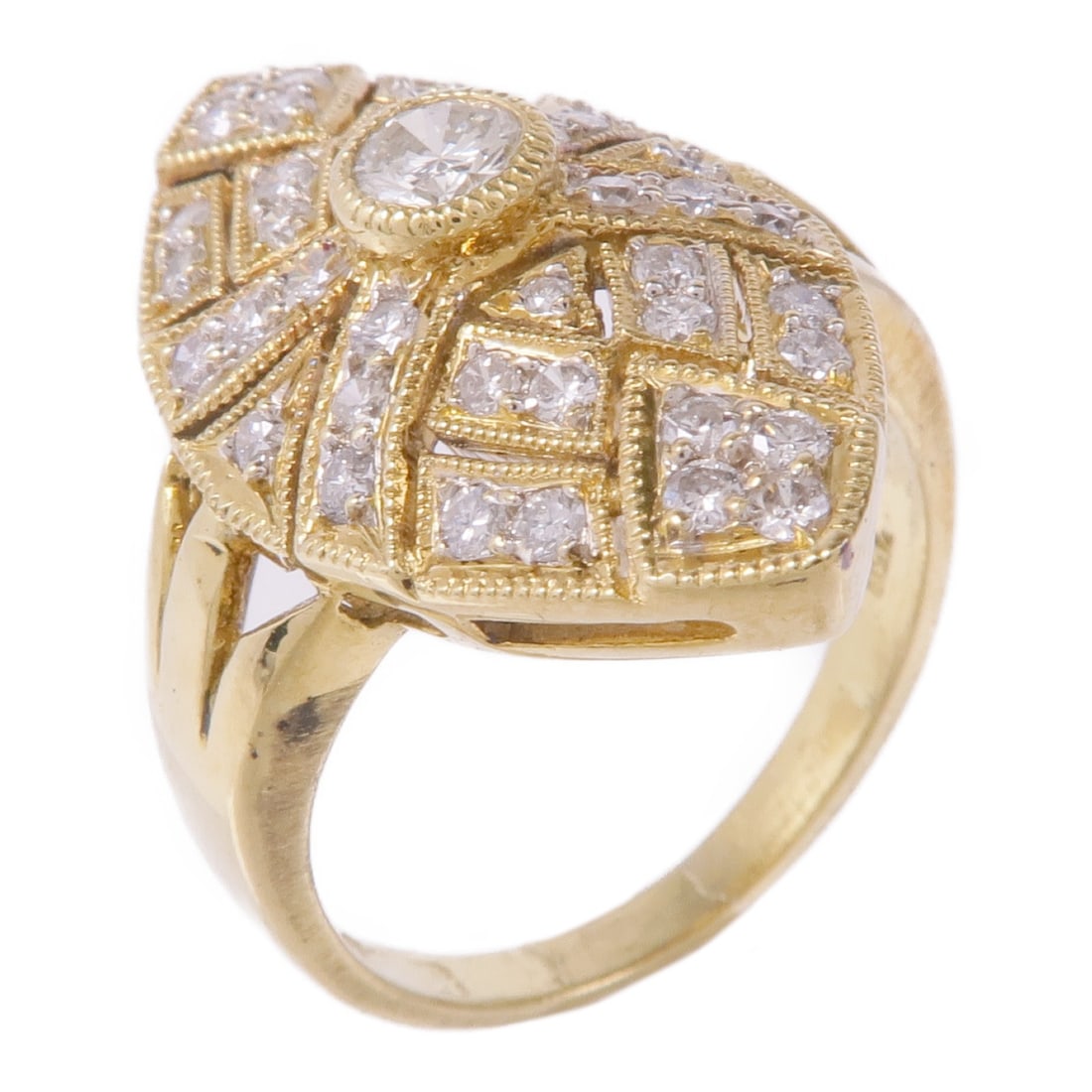 JEWELRY 18K Yellow Gold Diamond Ring Size 5: JEWELRY 18K Yellow Gold Diamond Ring Size 5 This exquisite diamond ring features a stunning design crafted from high-quality 18K yellow gold. The clear diamond centerpiece beautifully complements the