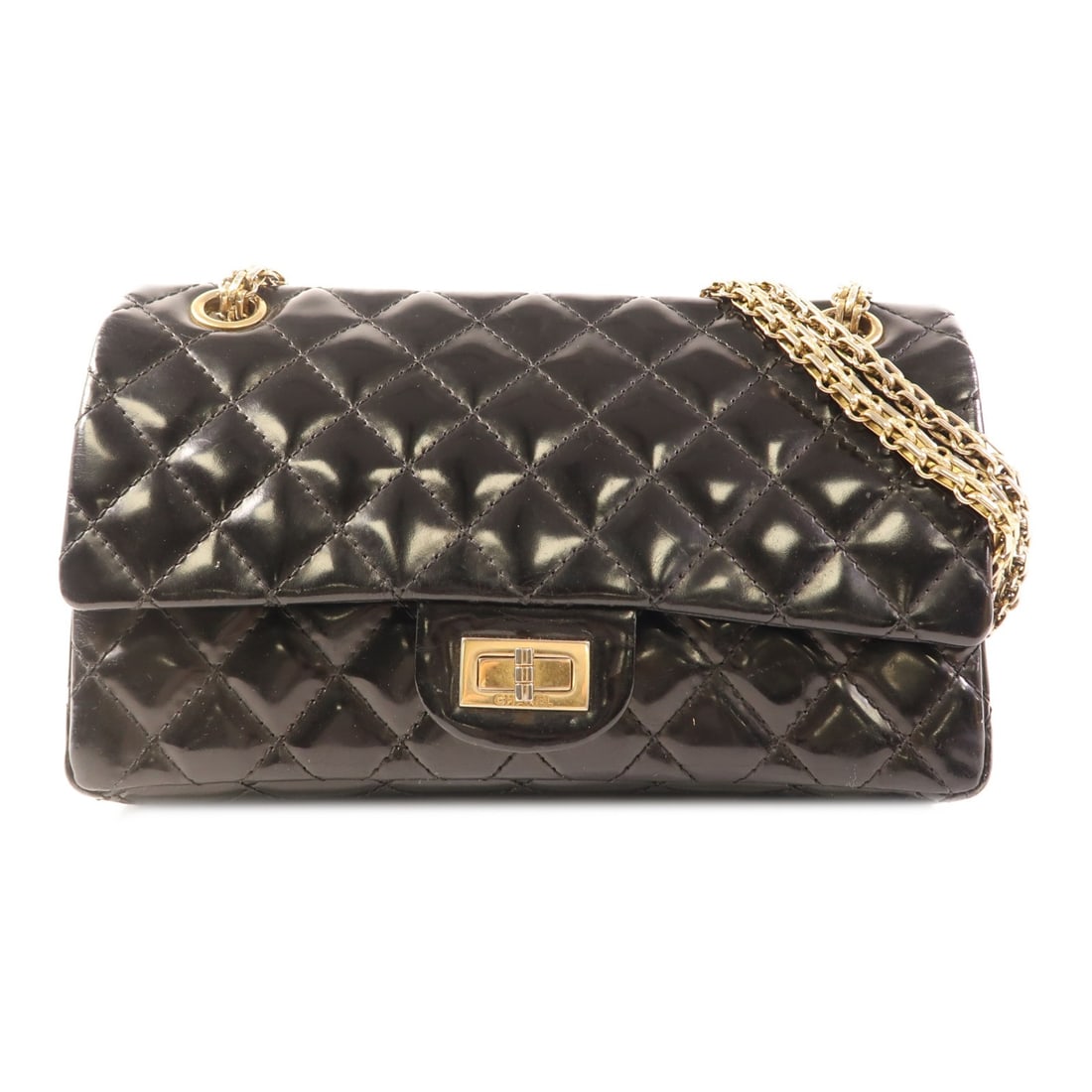 CHANEL 2.55 Chain Shoulder Bag Black Patent Leather GHW (1 of 17)