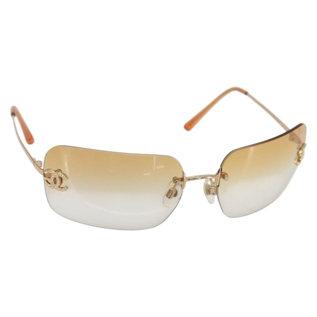 CHANEL Gold Tone Metal Sunglasses CC Auth AM10051V Italy (1 of 10)