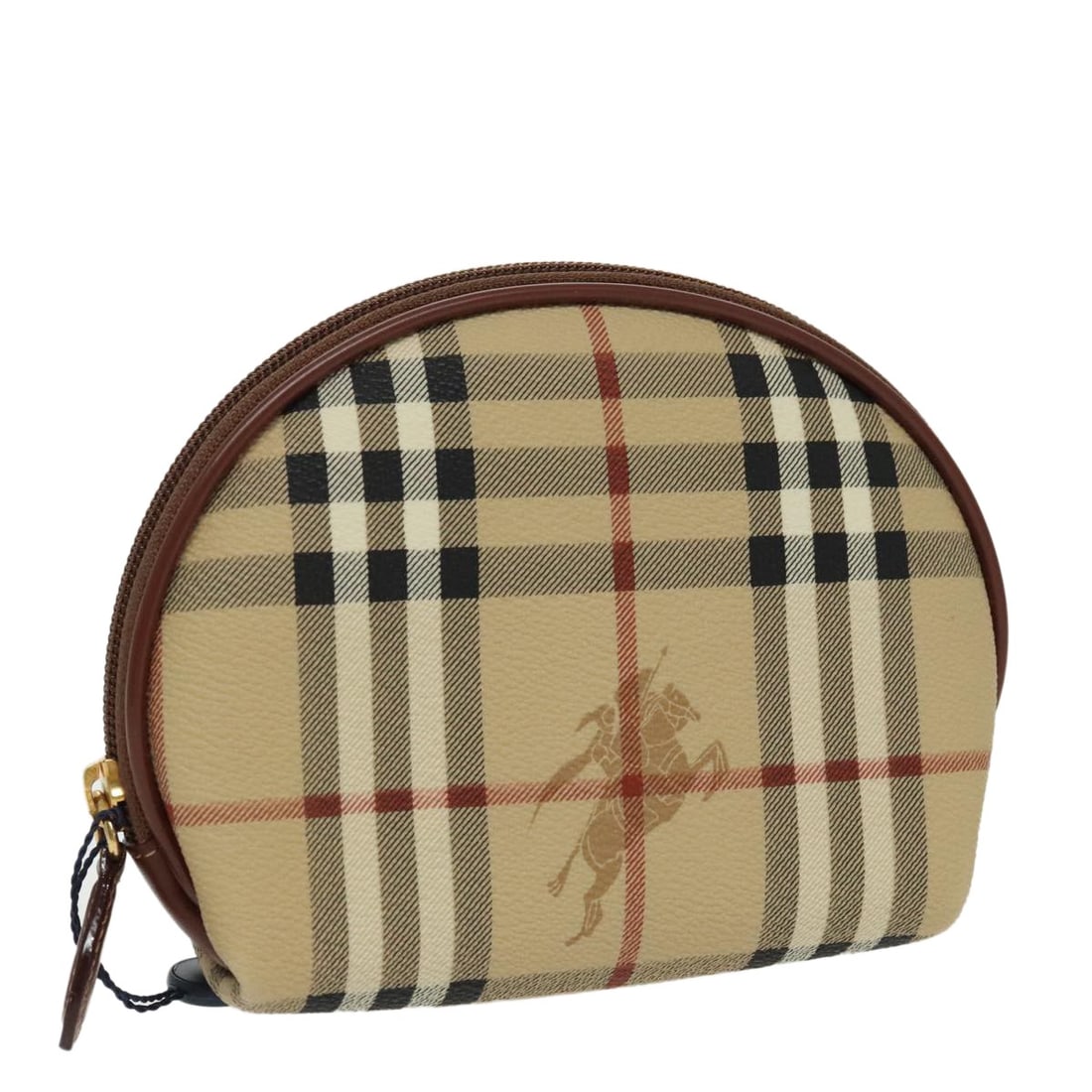 Burberrys Nova Check Beige Gold PVC Pouch Made in Italy: Burberrys Nova Check Beige Gold PVC Pouch Made in Italy This Burberrys Nova Check Pouch is a stylish accessory crafted from durable PVC leather in a sophisticated beige and gold color scheme. Measurin