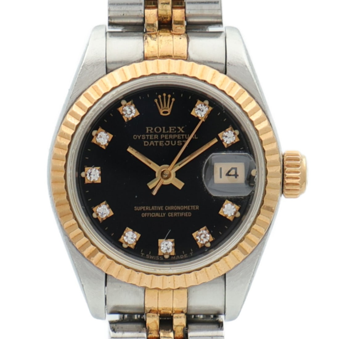 Datejust 69173G Automatic Wristwatch with Diamonds 18K Gold Steel Black Dial (1 of 15)