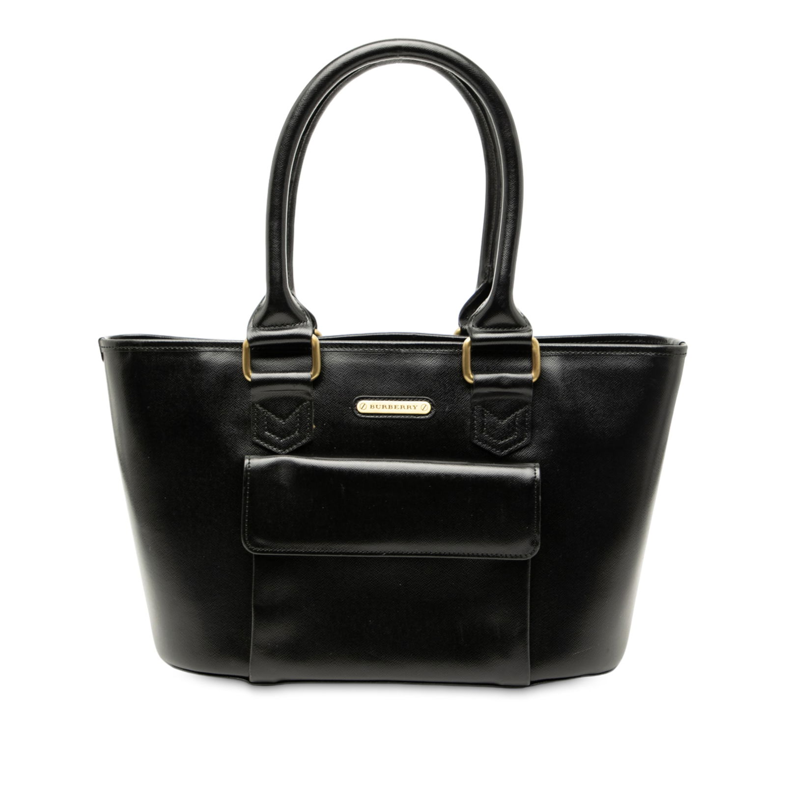 Black Leather Tote Bag by Burberry with Top Zip and Exterior Flap Pocket (1 of 6)
