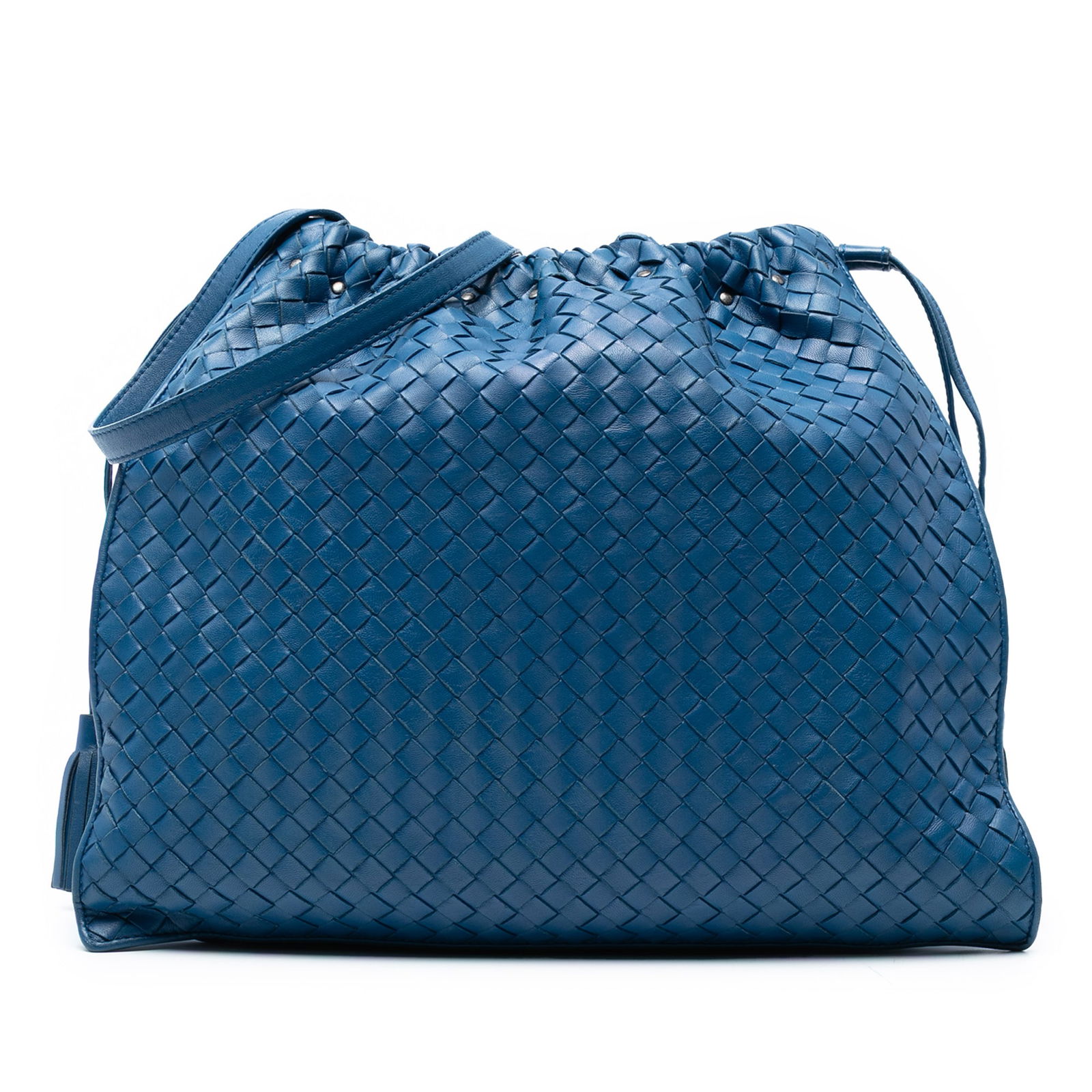 Bottega Veneta Blue Nappa Intrecciato Drawstring Shoulder Bag (1 of 7)