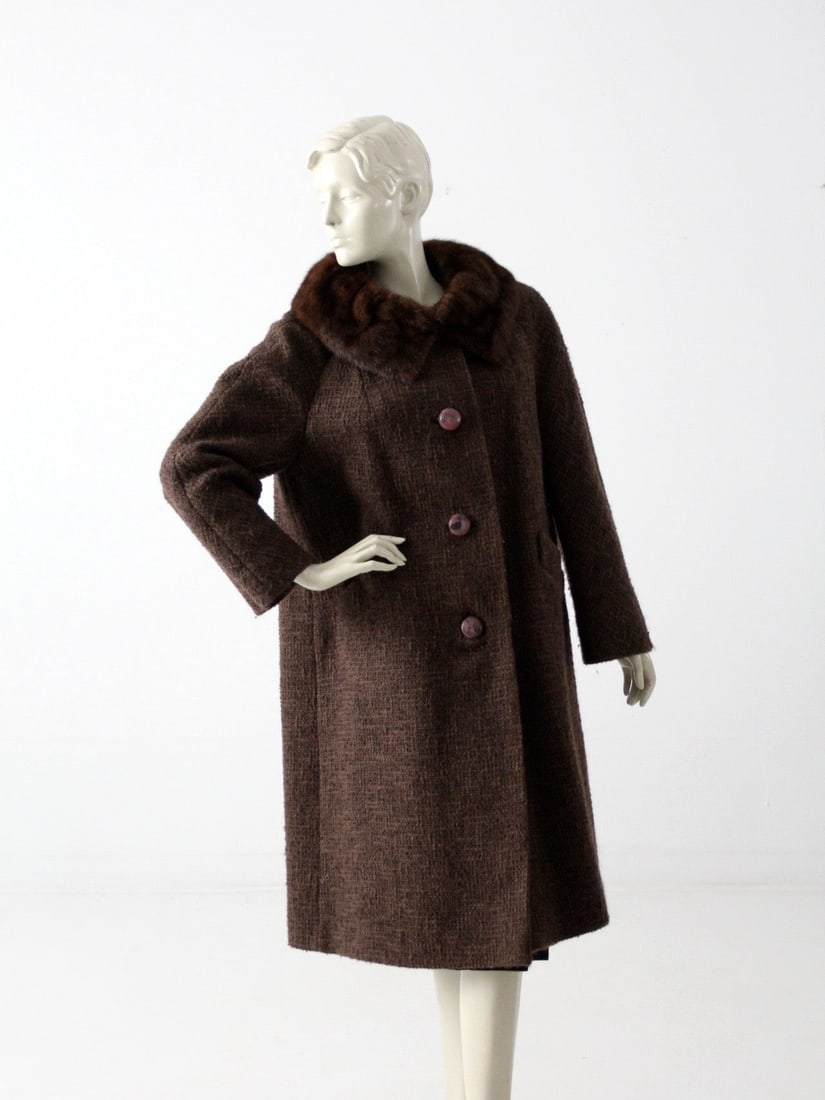 1960s Vintage Betty Rose Brown Wool Coat Fur Collar ILGWU Tag (1 of 8)