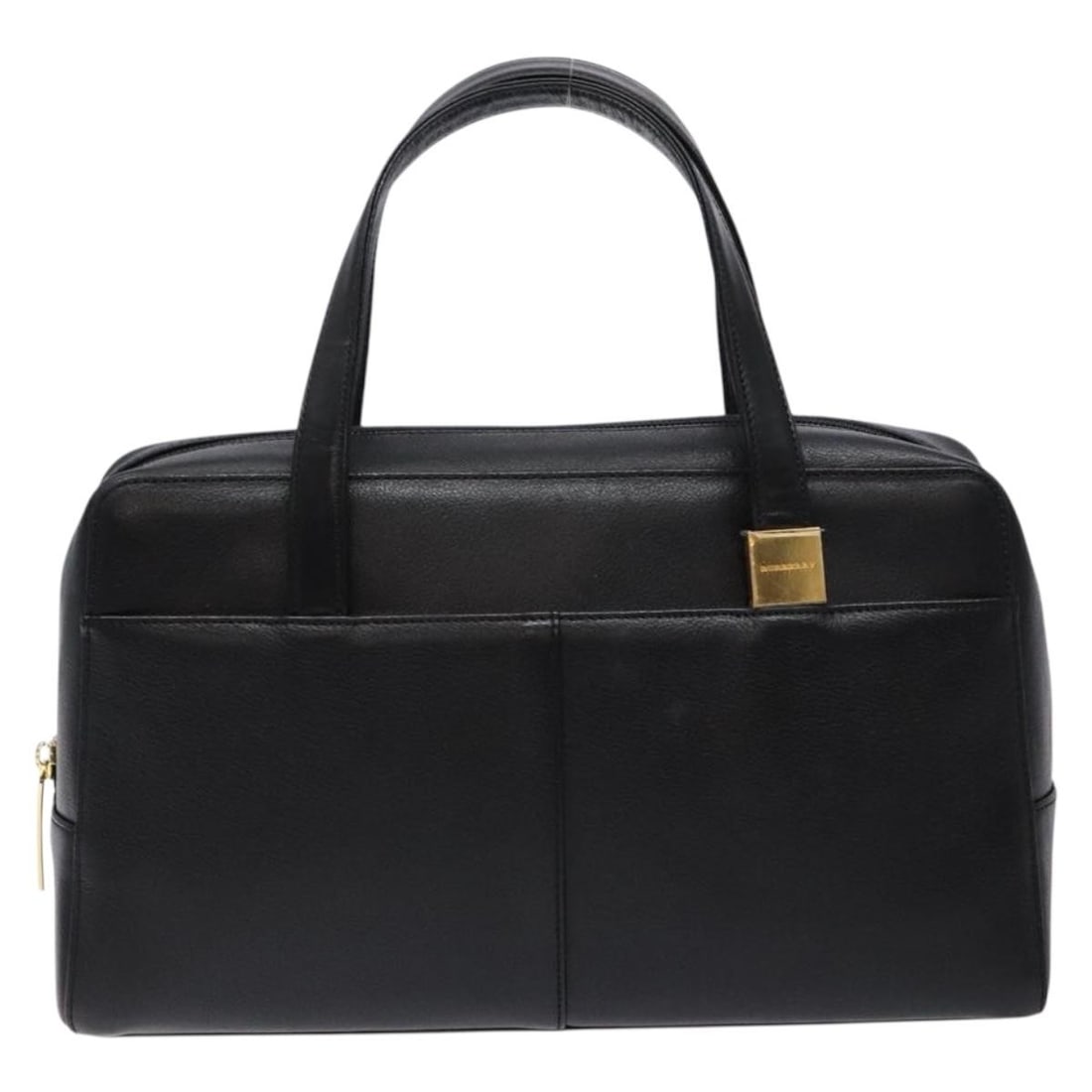 Black Burberry Vintage Women's Handbag with Structured Design: Black Burberry Vintage Women's Handbag with Structured Design This vintage Burberry handbag features a classic black exterior with slight rubbing and partial staining on the surface. The handle shows