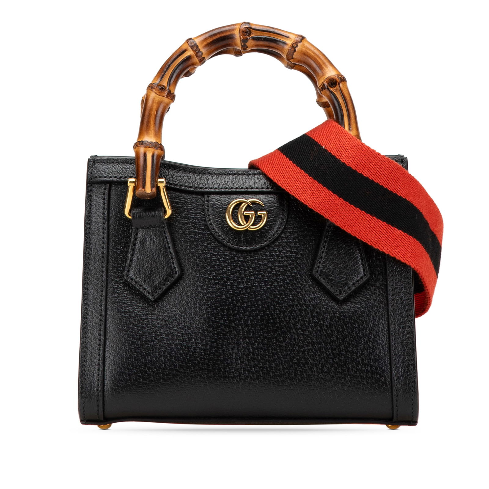 Gucci Small Calfskin Bamboo Diana Satchel Black Leather Bag: Gucci Small Calfskin Bamboo Diana Satchel Black Leather Bag Elevate your accessory collection with the Gucci Small Calfskin Bamboo Diana Satchel. This stylish bag features a luxurious leather body com