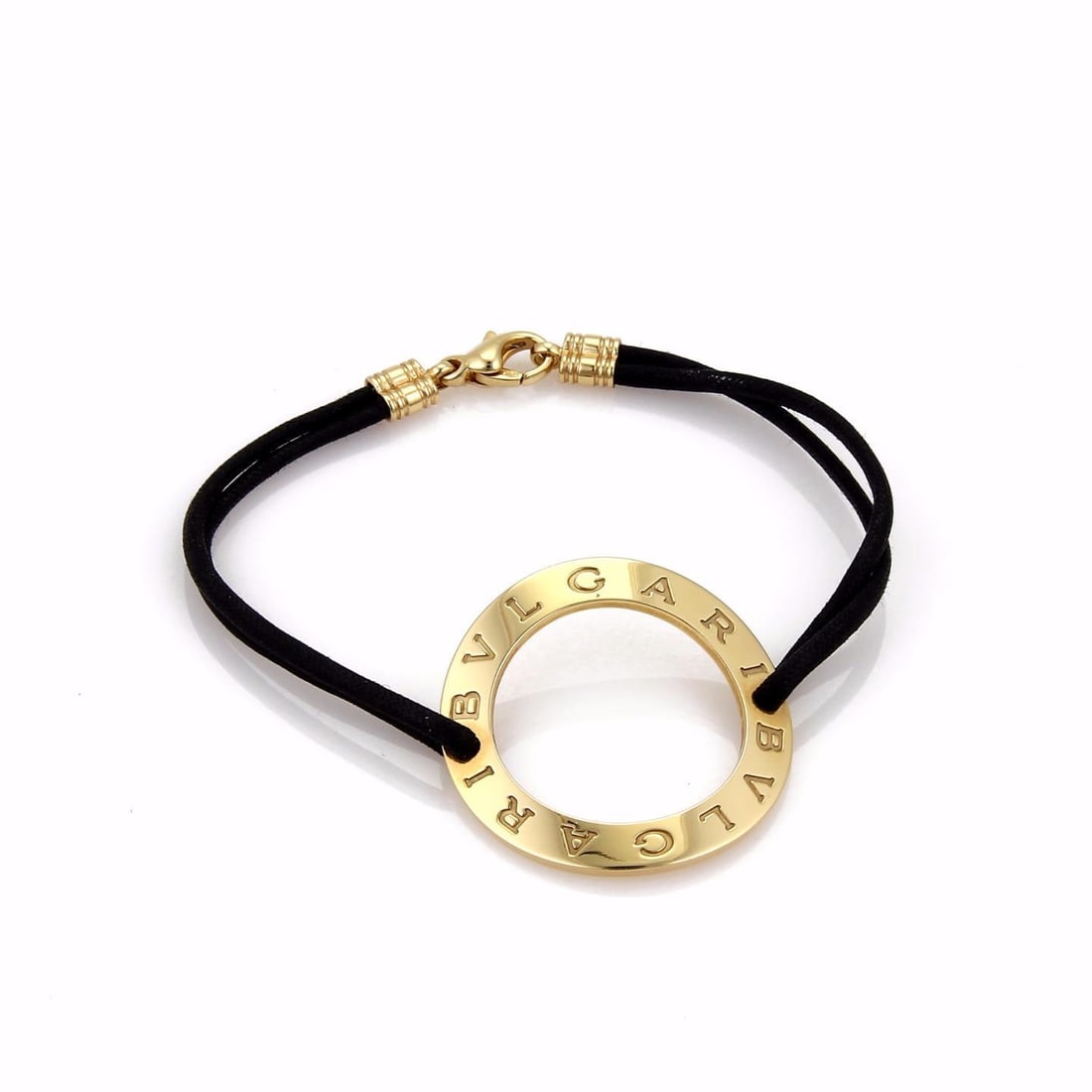 Bvlgari 18k Yellow Gold Wave Circle Charm Bracelet with Leather Cord (1 of 3)