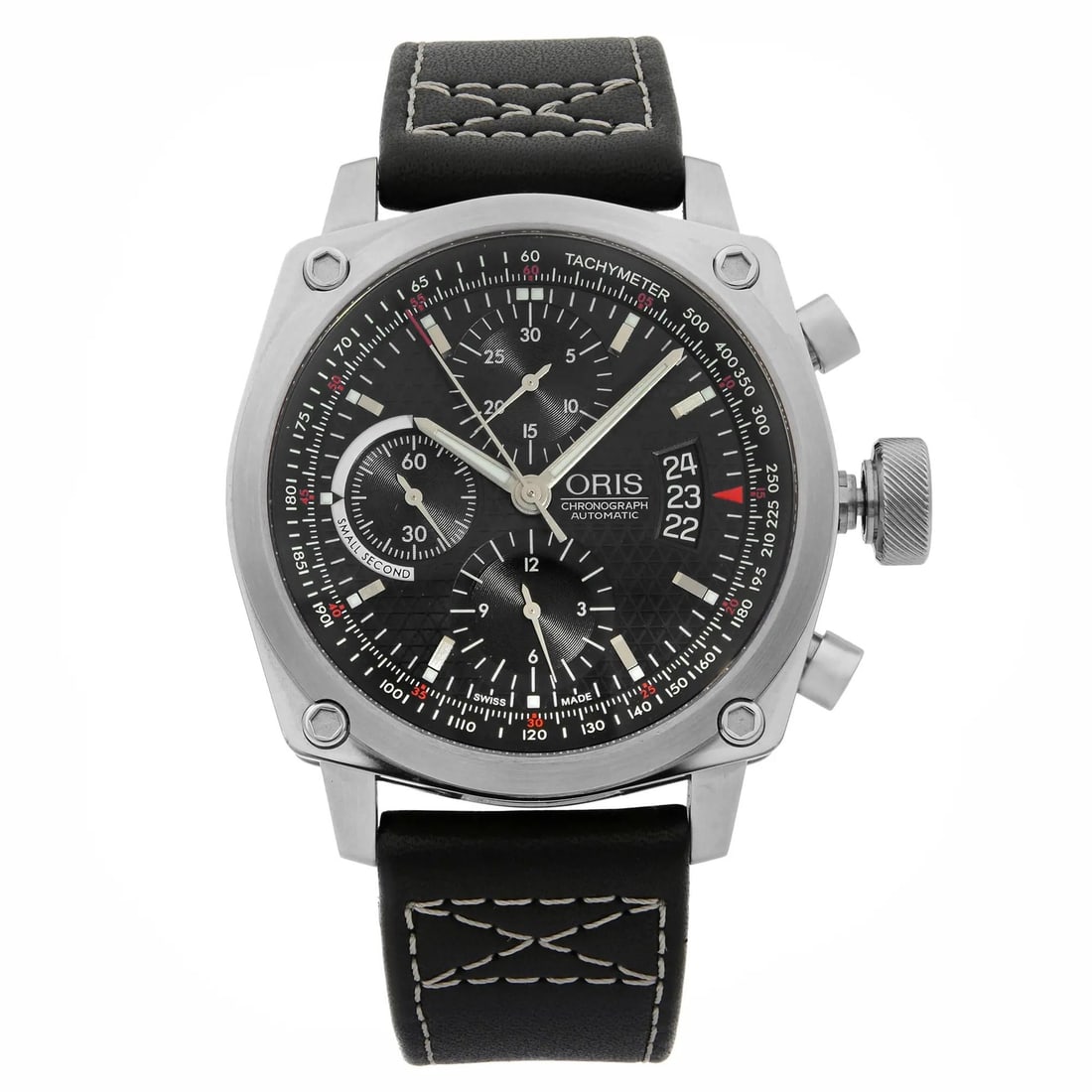 Oris BC4 Chronograph Stainless Steel Black Dial Watch 43mm Automatic: Oris BC4 Chronograph Stainless Steel Black Dial Watch 43mm Automatic Discover the Oris BC4 Chronograph, a sophisticated stainless steel wristwatch designed for both casual and formal occasions. This S