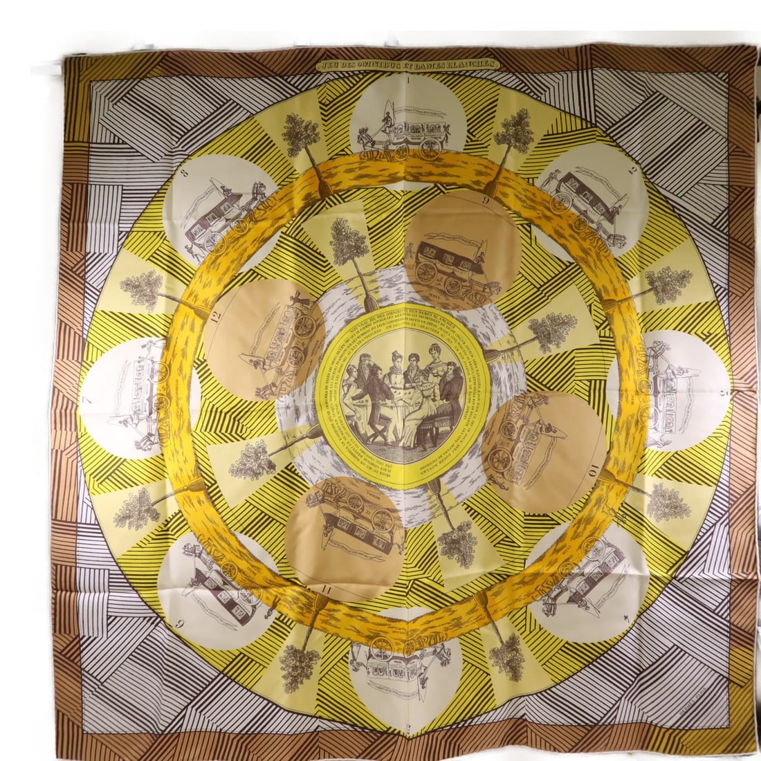 HERMES 90x90 Silk Scarf in Yellow Brown Made in France (1 of 11)