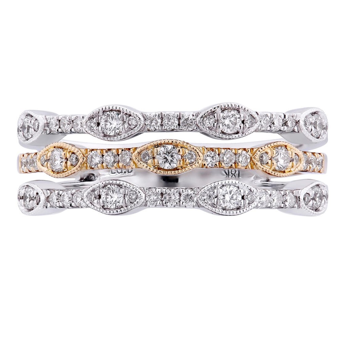 Rachel Koen 18K Two-Tone Pave Diamond Ring 0.40ct 6.5: Rachel Koen 18K Two-Tone Pave Diamond Ring 0.40ct 6.5 This stunning two-tone pave diamond ring by Rachel Koen is a luxurious addition to any jewelry collection. Crafted from 18K white and yellow gold,