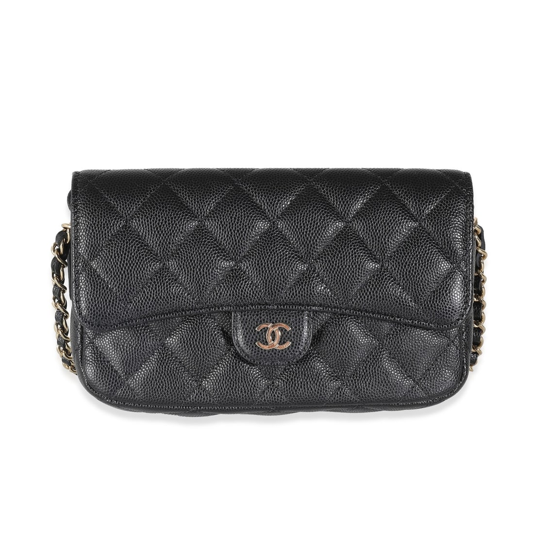 Chanel Black Caviar Flap Phone Handbag 2021-2023 Gold-Tone Hardware: Chanel Black Caviar Flap Phone Handbag 2021-2023 Gold-Tone Hardware This elegant Chanel Black Quilted Caviar Flap Phone Handbag is designed for style and functionality. Crafted from luxurious leather